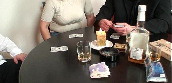  Poker leads to 3some with old bitch in stockings